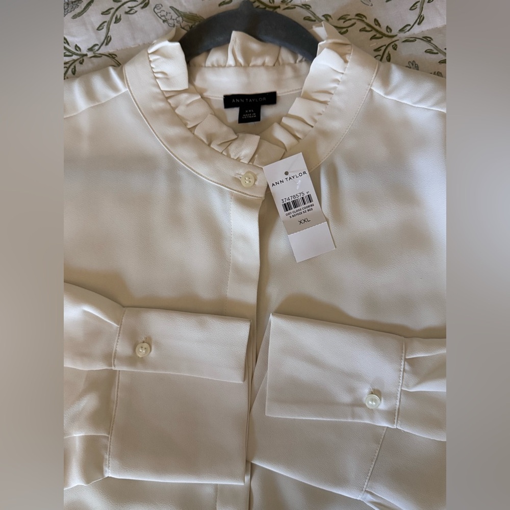Ann Taylor Women’s Ruffleneck Button-Up Blouse – Ivory – XXL - NWT - Picture 2 of 6